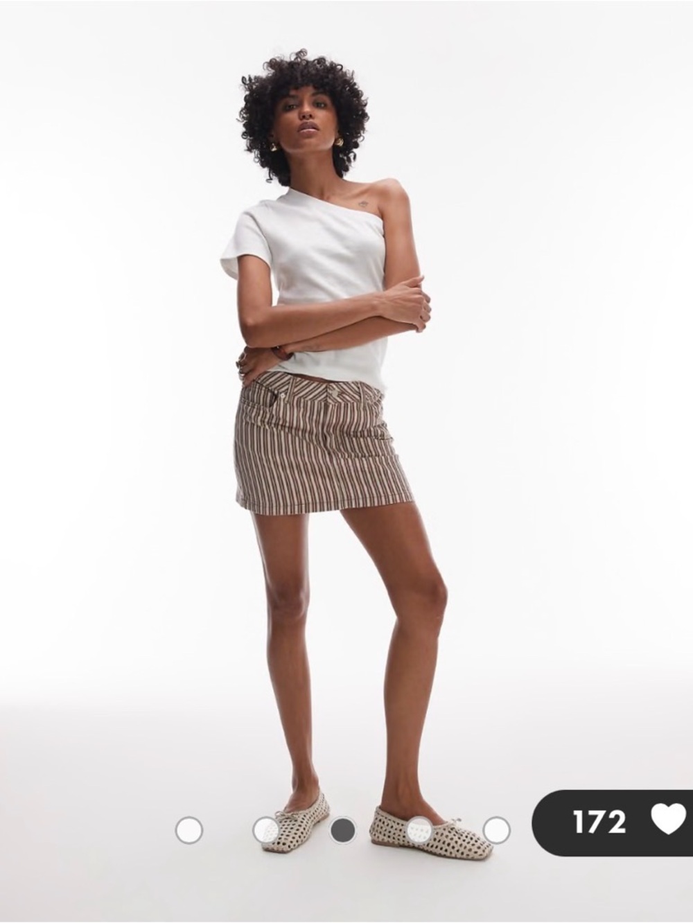 Topshop Vertical Striped Brown & Cream Mini Skirt
